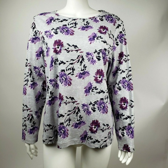 croft & barrow Tops - CROFT & BARROW Gray Purple Floral Top XL